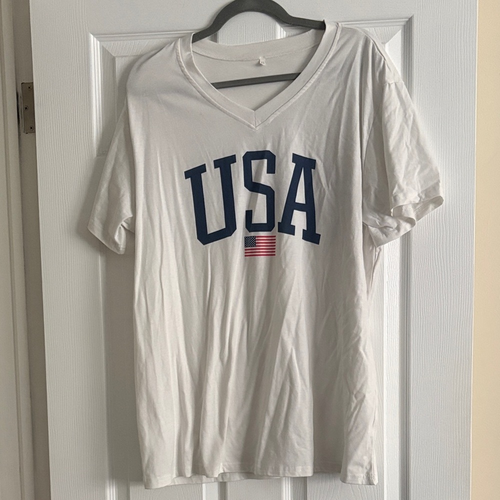 White USA V-Neck T-Shirt
